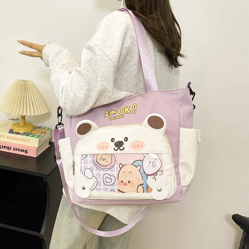Deli Bear Oxford Shoulder Bag Women's Pink/Purple/Khaki/Saffron/Black-7