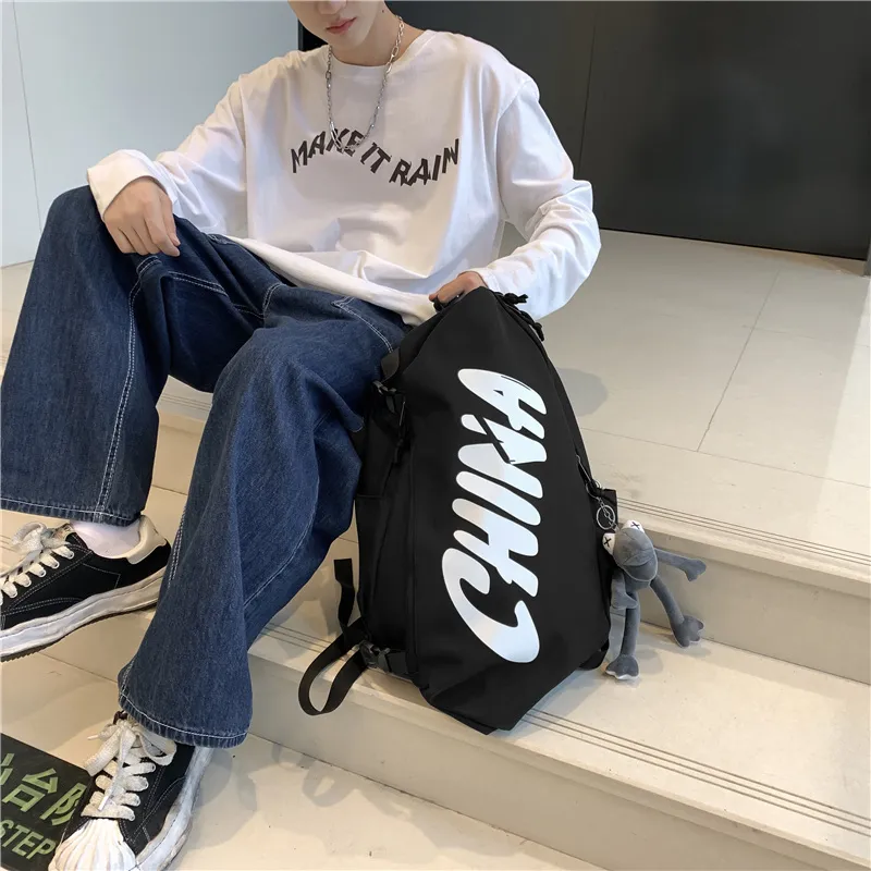 OUZIHUANG Nylon Backpack Unisex Black/White/Pink/Gray-3