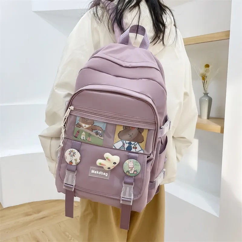 Deli Bear Canvas Backpack Regular Women's White/Black/Pink/Blue-12