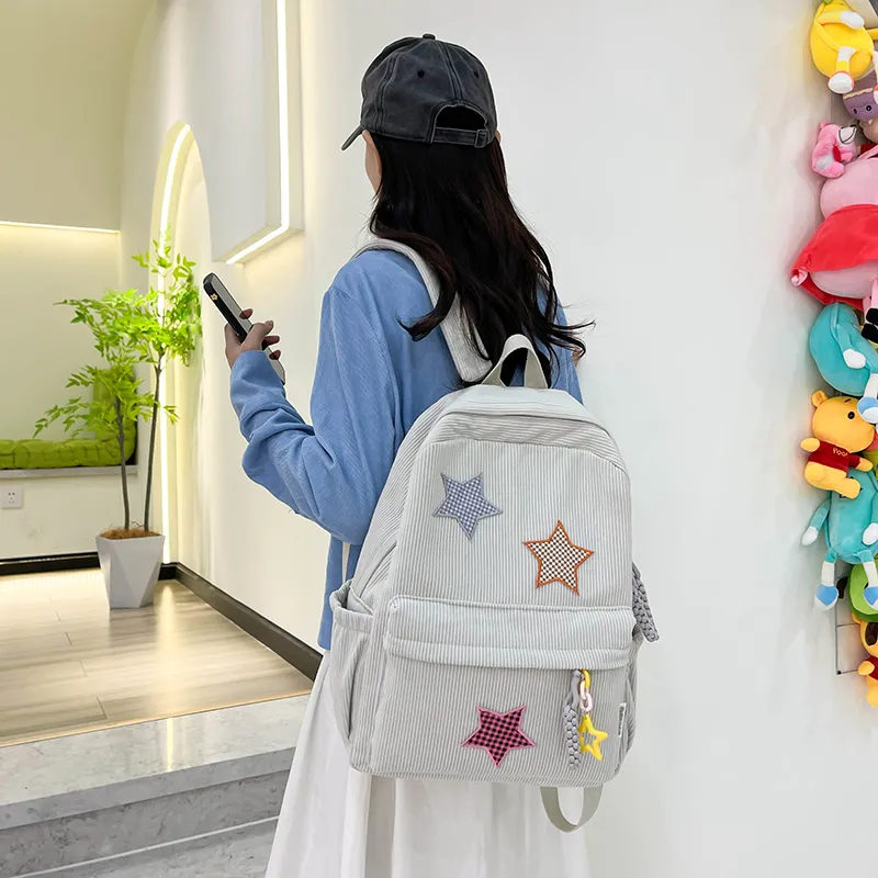 Deli Bear Corduroy Large Backpack Women's Red/Yellow/Khaki/White/Black/Green-13