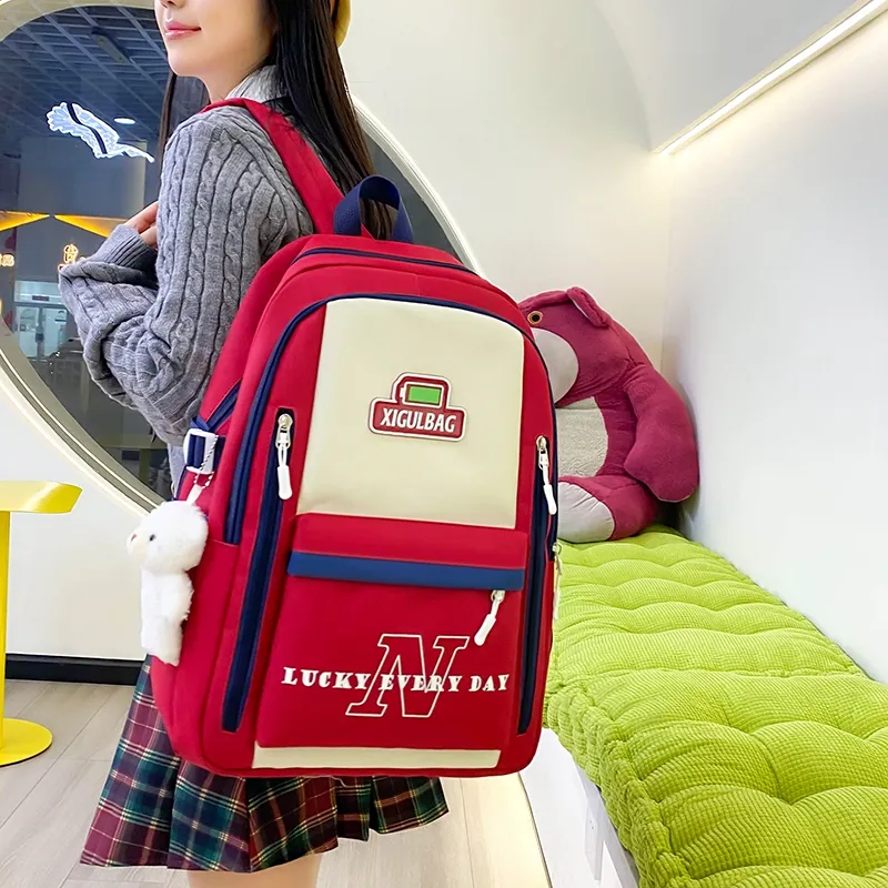 Deli Bear Canvas Backpack Set Of Four Regular Unisex Blue/Green/Red/Black-1