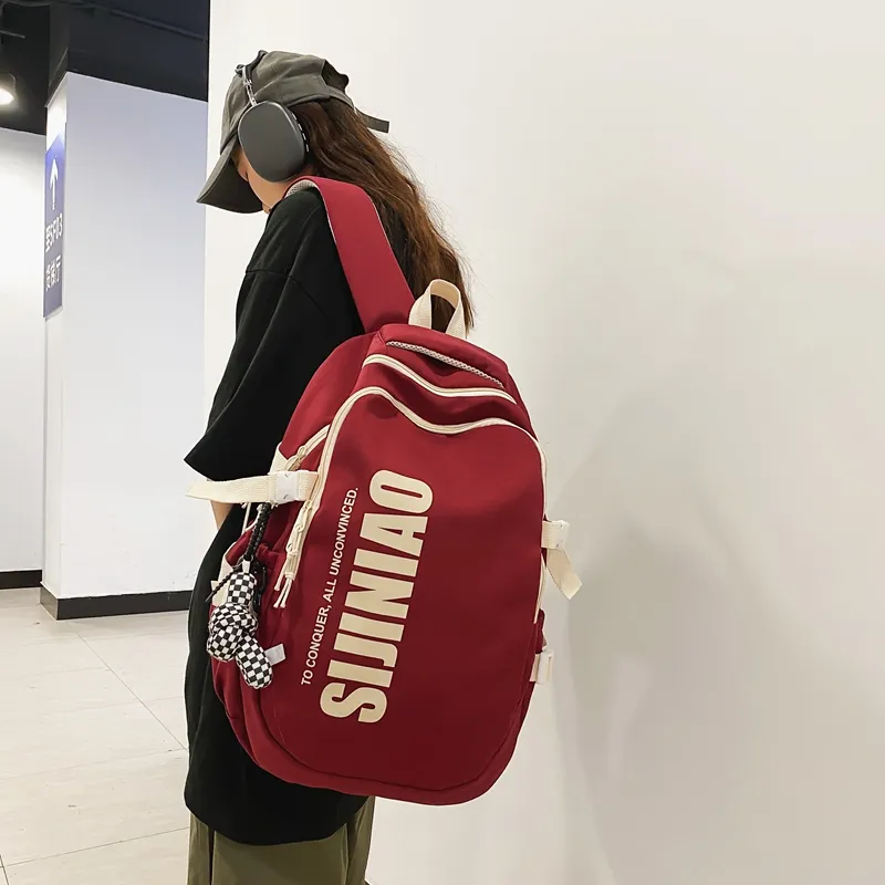 Deli Bear Nylon Backpack Regular Unisex Black/Red/Khaki/Blue/White Blue/White Red-17