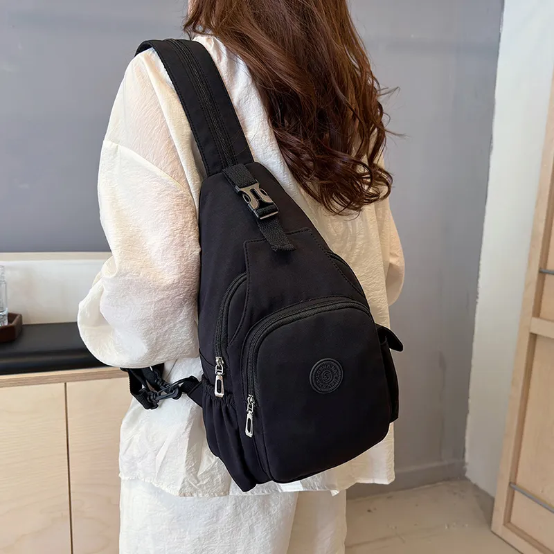 OUZIHUANG Nylon Fabric Crossbody Double Shoulder Sling Bag Unisex Black/Mandarin/Ecru-14