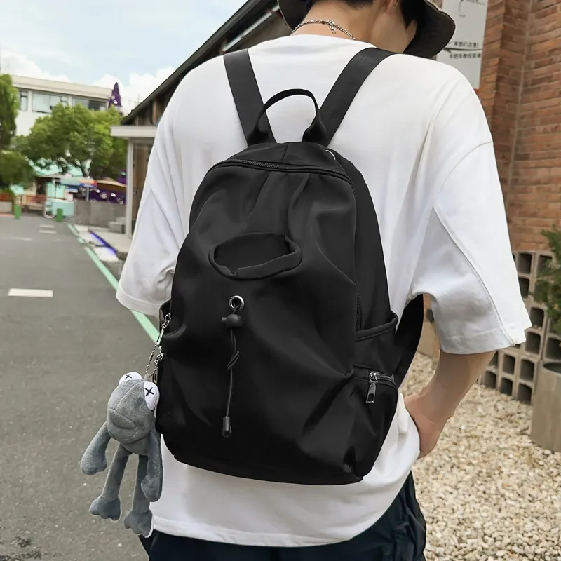 Deli Bear Nylon Backpack Large Size Unisex Black/White-3