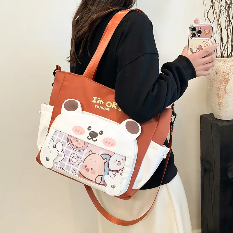 Deli Bear Oxford Shoulder Bag Women's Pink/Purple/Khaki/Saffron/Black-18