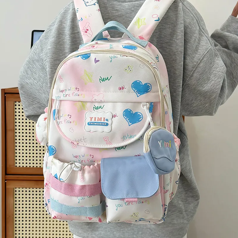 Deli Bear Polyester Backpack Women's Pink/White/Black/Blue-11