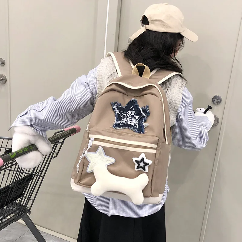 OUZIHUANG Oxford Backpack Regular Women's White/Khaki-2