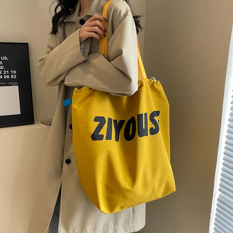 OUZIHUANG Canvas Bucket Bag Handbag Shoulder Bag Regular Women's Yellow/Ecru/Black/Khaki-3