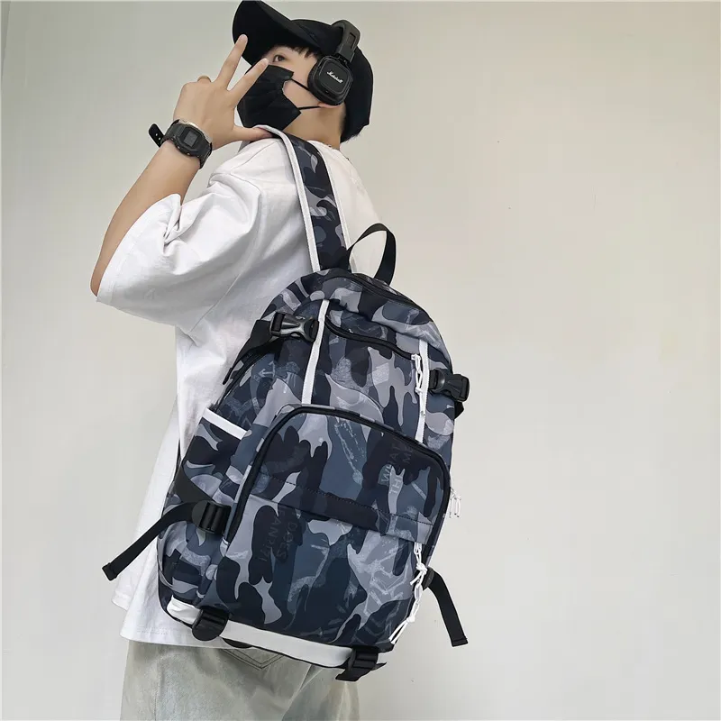 Deli Bear Nylon Backpack Backpack Travel Backpack Regular Unisex Washed White/Letter Black/Camouflage Black/Shoes White-11