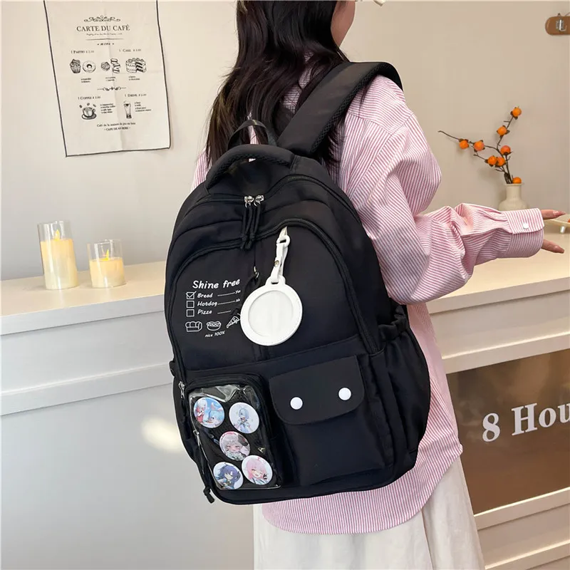 Deli Bear Nylon Backpack Regular Unisex Black/Pink/White/Khaki/Blue-3