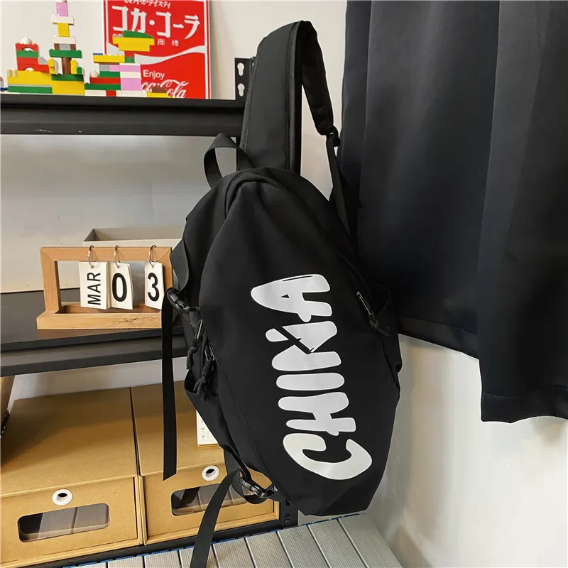 OUZIHUANG Nylon Backpack Unisex Black/White/Pink/Gray-4