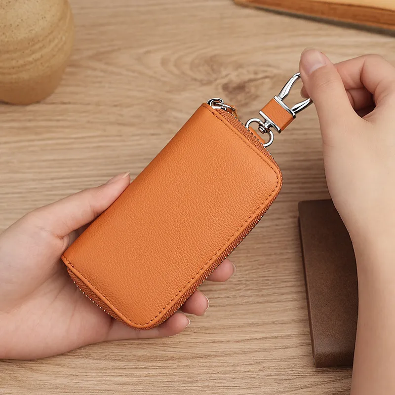 OUZIHUANG Cow Leather Key Pouch Regular Men's Black/Brown/Light Blue/Gray/Ecru-2