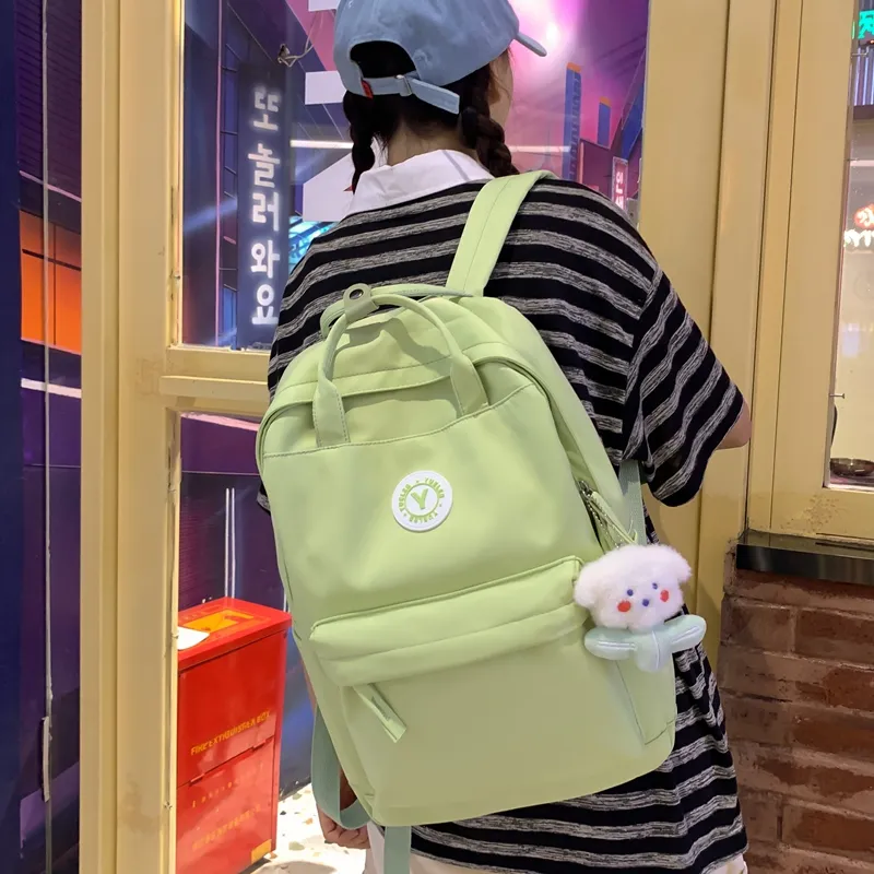 OUZIHUANG Nylon Backpack Large Size Unisex Black/White/Yellow/Green/Pink/Khaki-8