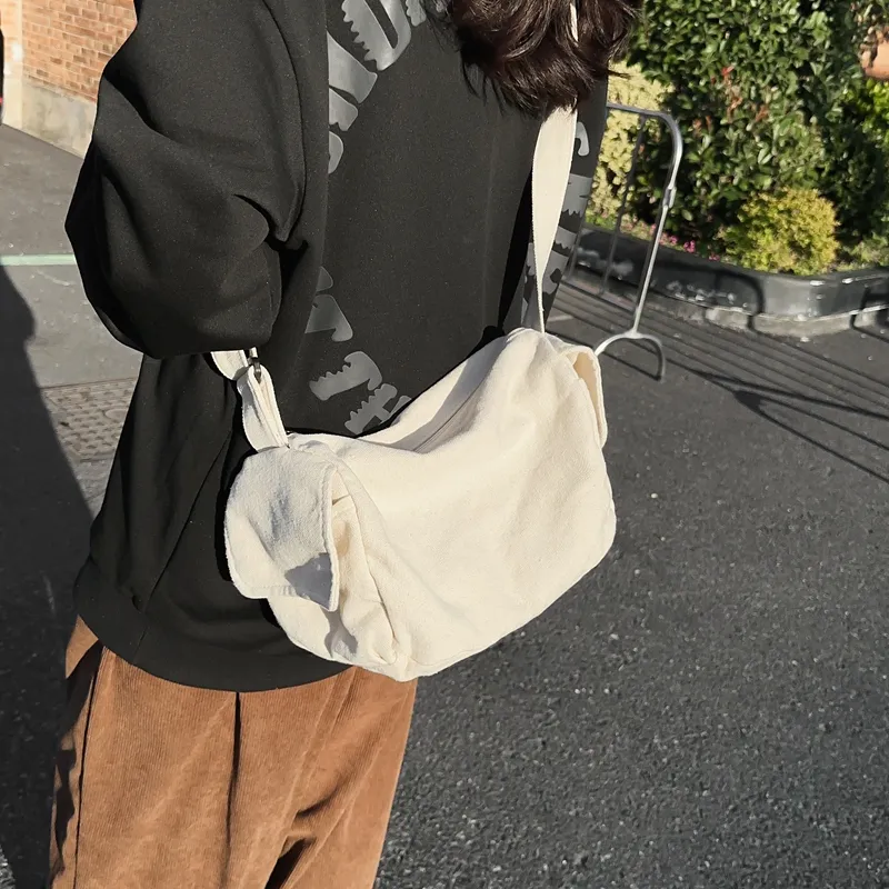 Deli Bear Canvas Class Bag Crossbody Bag Shoulder Bag Regular Unisex Green/Ecru/Orange/Black-11