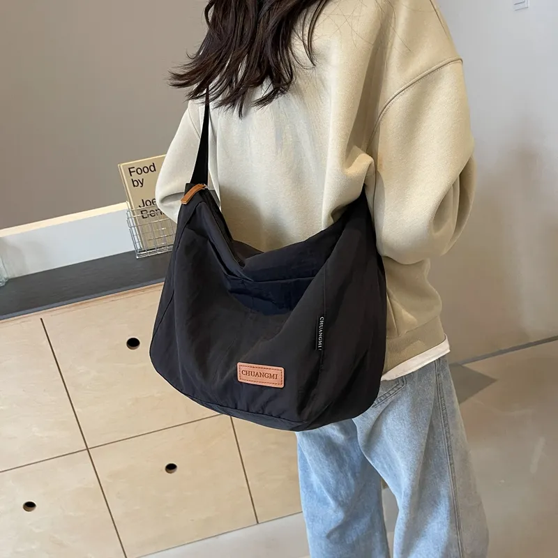 OUZIHUANG Nylon Shoulder Bag Crossbody Bag Regular Unisex Black/Khaki/Green/Ecru/Orange-13