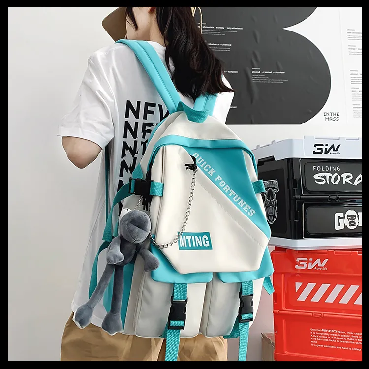 Deli Bear Nylon Fabric Backpack Regular Unisex Cyan/Blue/Gray/Black-3