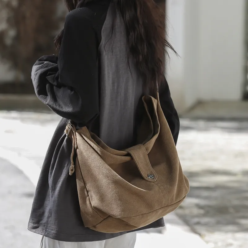 Deli Bear Canvas Canvas Bag Solid Color Crossbody Bag Shoulder Bag Regular Unisex Black/Green Brown Gray-3