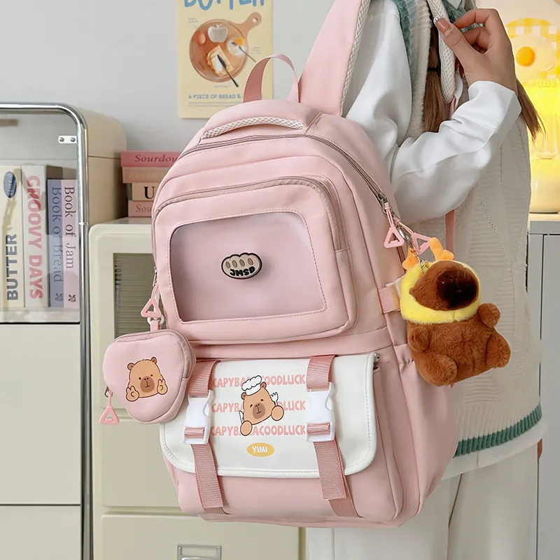 Deli Bear Polyester Backpack Unisex Pink/White/Yellow/Khaki/Black-8