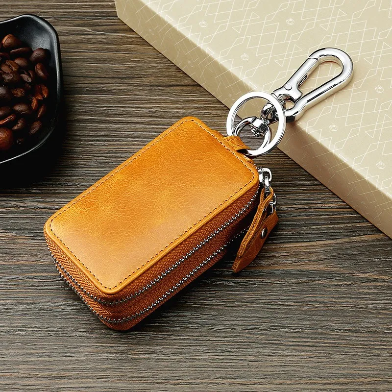 OUZIHUANG Topcoat Waxed Leather Key Pouch Regular Unisex Multicolor-2
