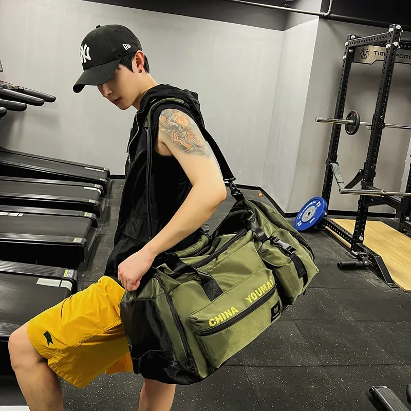 Deli Bear Nylon Gym Bag Unisex Black/Pink/Khaki/Red/Yellow/Army Green/Blue-27