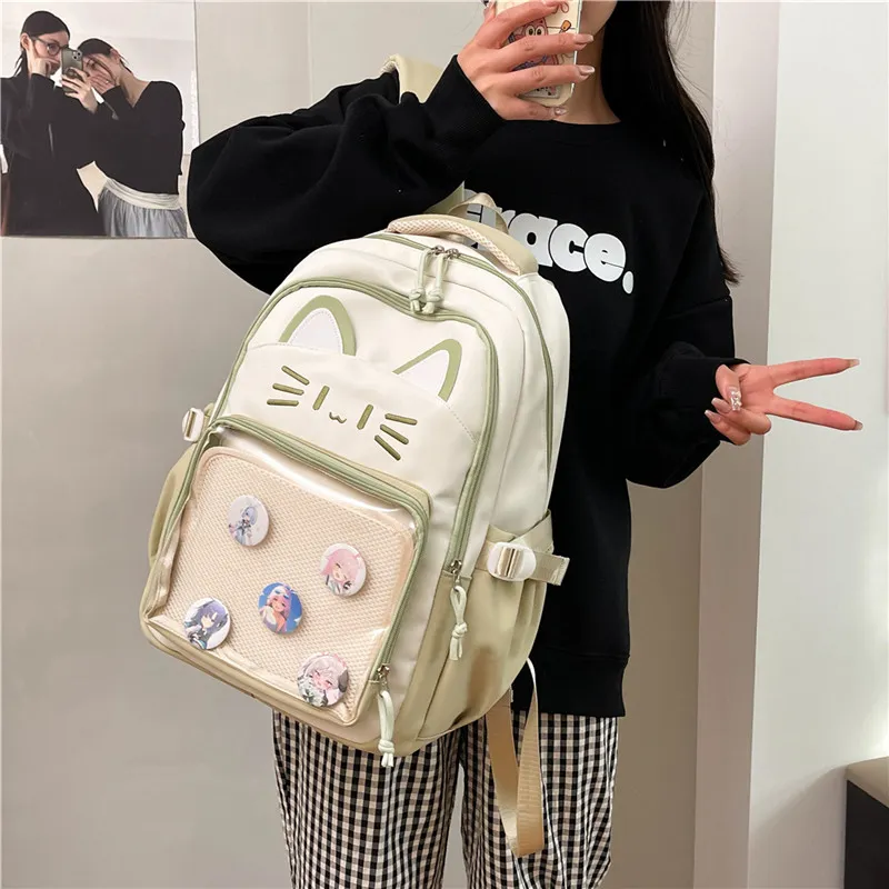 Deli Bear Nylon Backpack Regular Unisex Black/Pink/Light Green/Blue/Dark Green-14