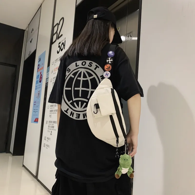 OUZIHUANG Nylon Sling Bag Regular Unisex Black/Blue/White-12