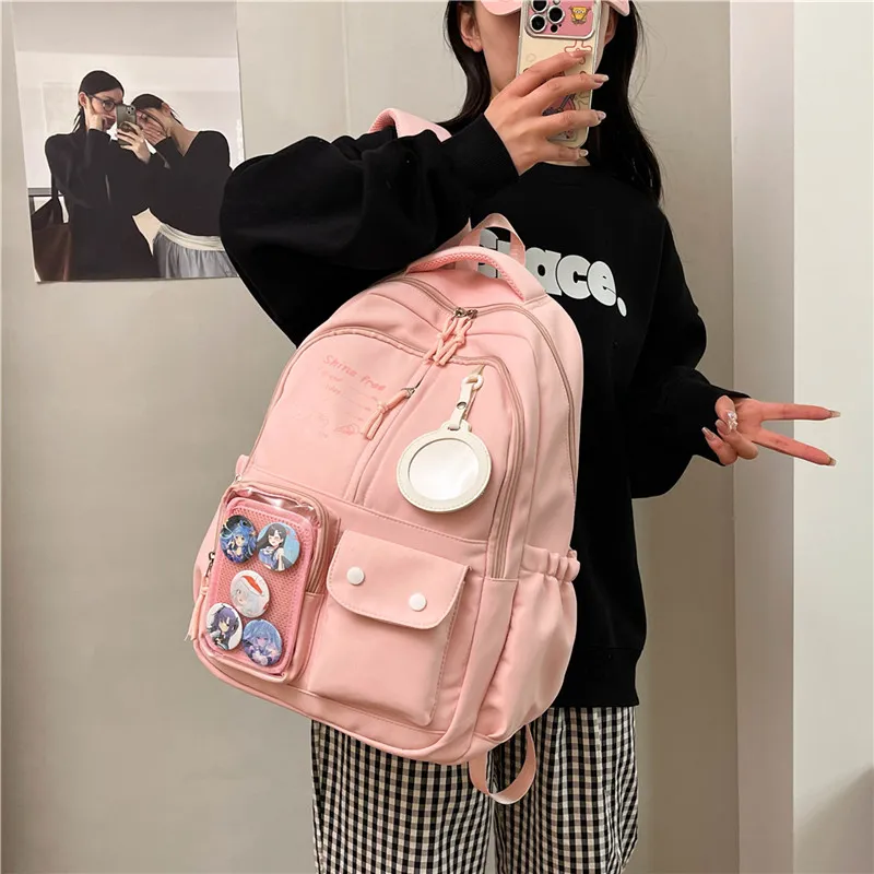 Deli Bear Nylon Backpack Regular Unisex Black/Pink/White/Khaki/Blue-9