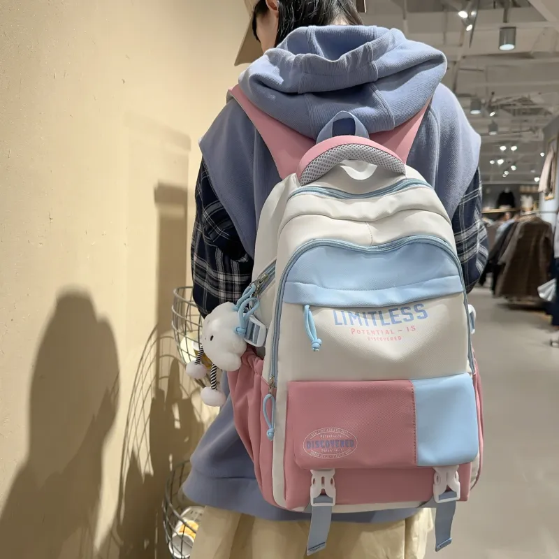 Deli Bear Nylon Backpack Unisex Black/Red & Blue/Pink & Blue/Blue & Red/Gray & Khaki-6