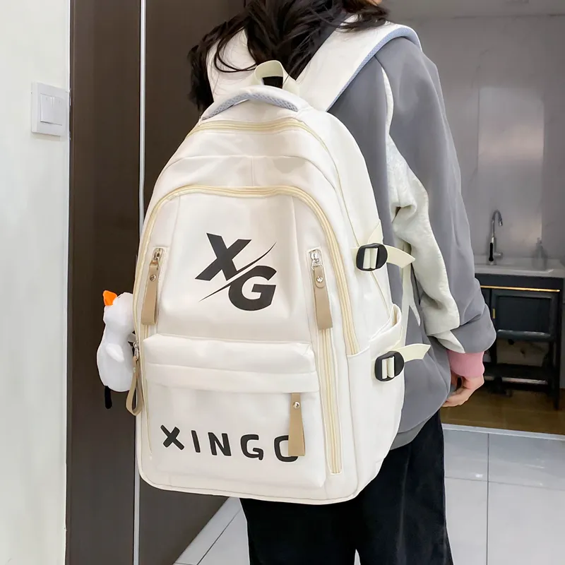 OUZIHUANG Nylon Backpack Regular Unisex Black/Khaki/White/Red-13