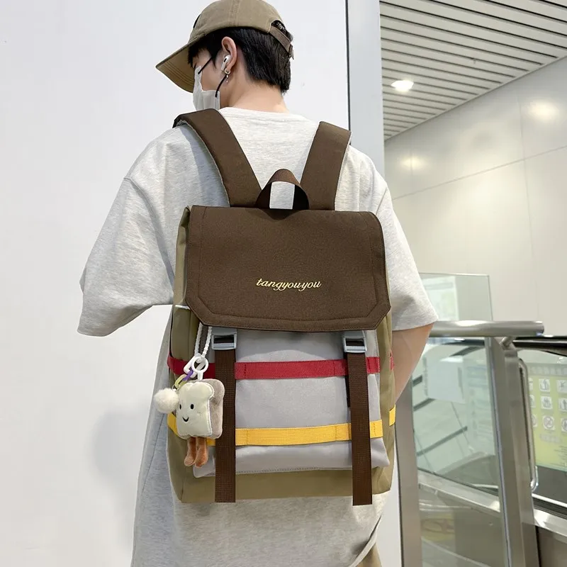 Deli Bear Oxford Backpack Regular Unisex Black Gray/Red Blue/Gray Coffee/Mandarin Yellow-4