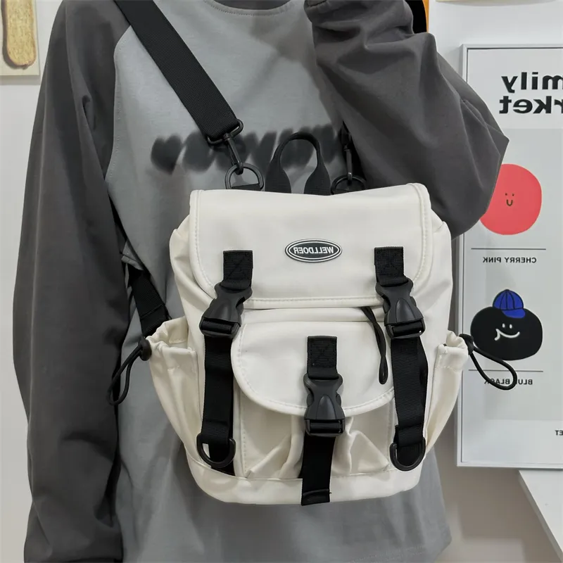 Deli Bear Nylon Backpack Crossbody Bag Regular Unisex Gray/White/Black-13