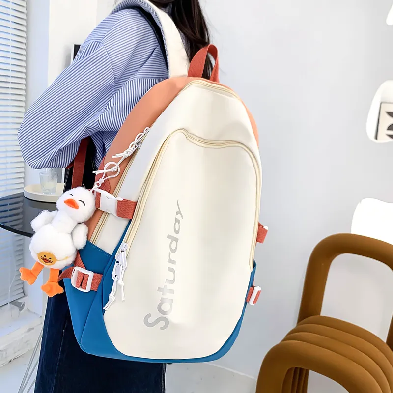 Deli Bear Nylon Backpack Regular Unisex Light Blue & Orange/Purple/Orange & Dark Blue/White/Gray/Black-10