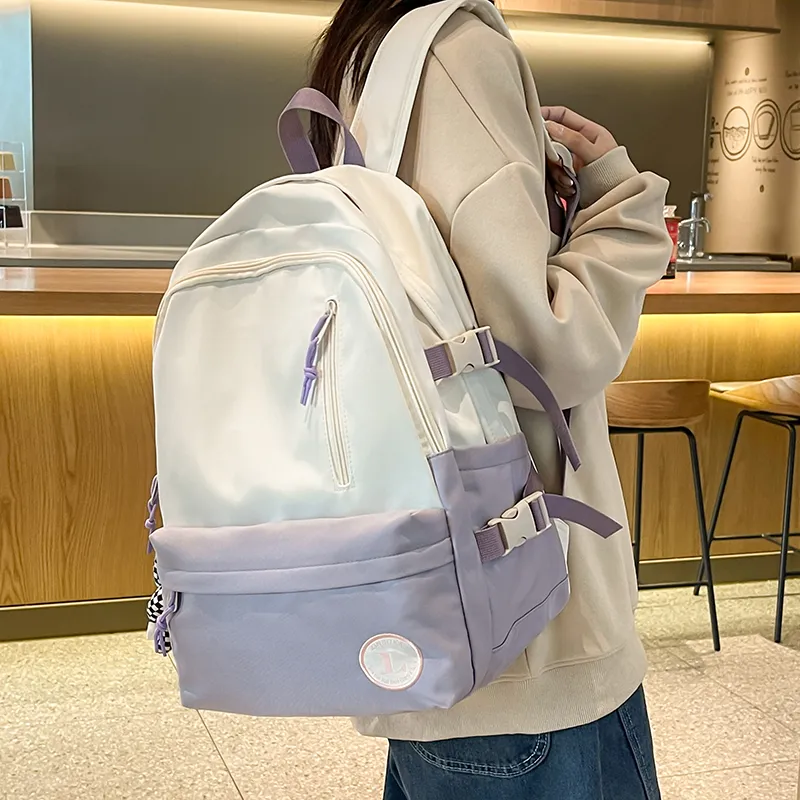 Deli Bear Nylon Backpack Large Size Unisex Gray/Black/Violet/Green-21