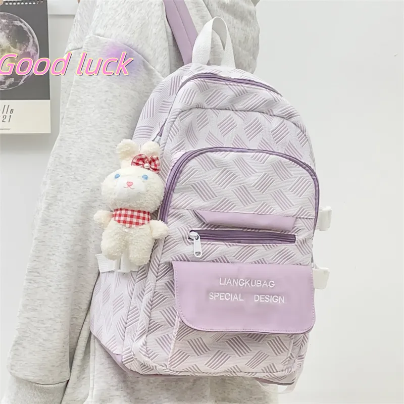Deli Bear Nylon Backpack Regular Women's Versatile Gray \ Dreamy Purple \ Fresh Green \ Sky Blue-3