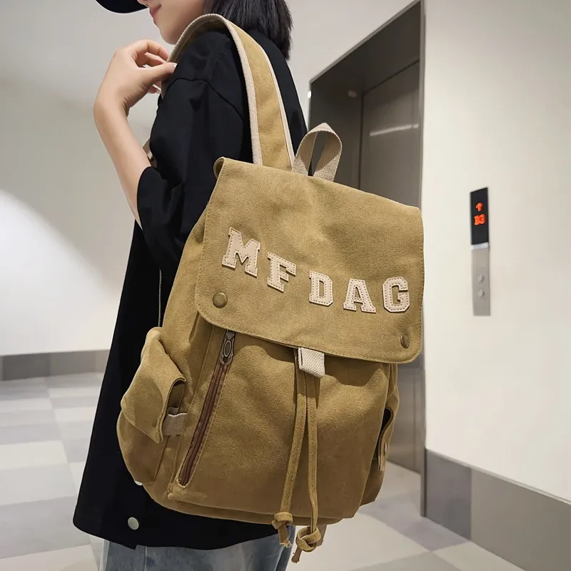 Deli Bear Canvas Backpack Regular Unisex Black/Ecru/Blue/Brown/Watermelon Red-15