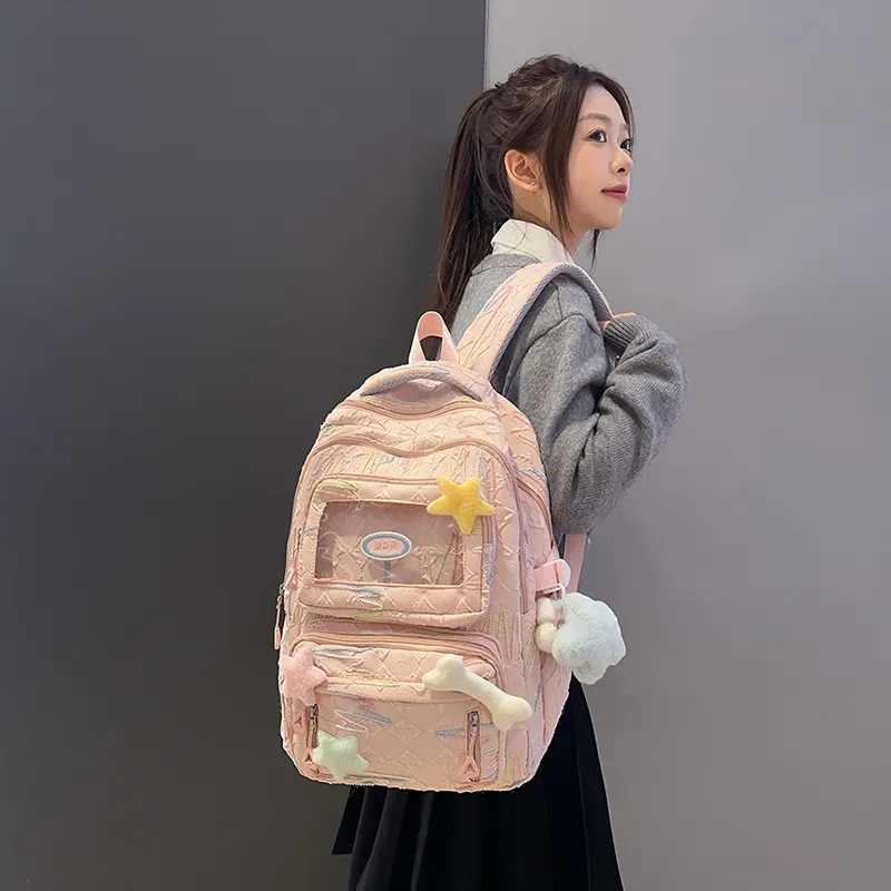 Deli Bear Nylon Backpack Women's Black/White/Pink-12