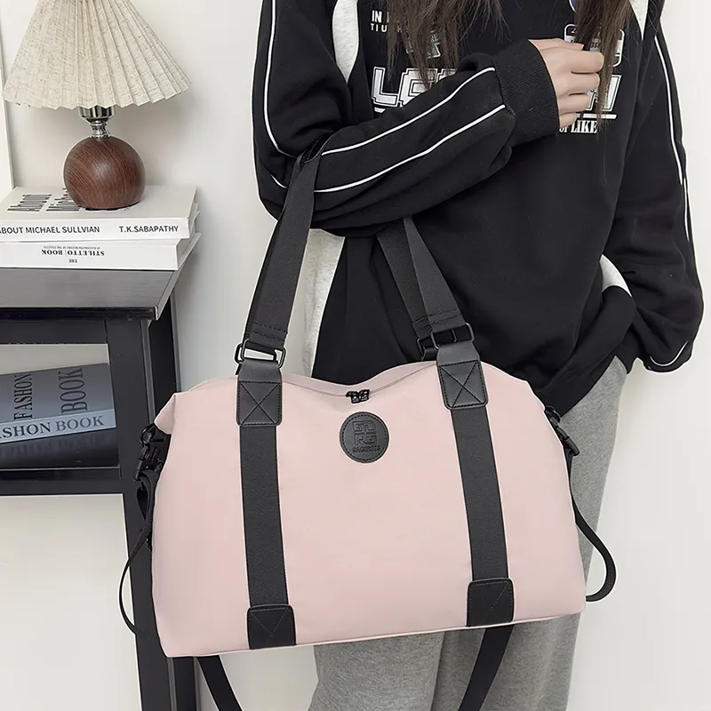 OUZIHUANG Nylon Travel Bag Unisex Khaki/Pink/Green/Black/Brown/Orange-7