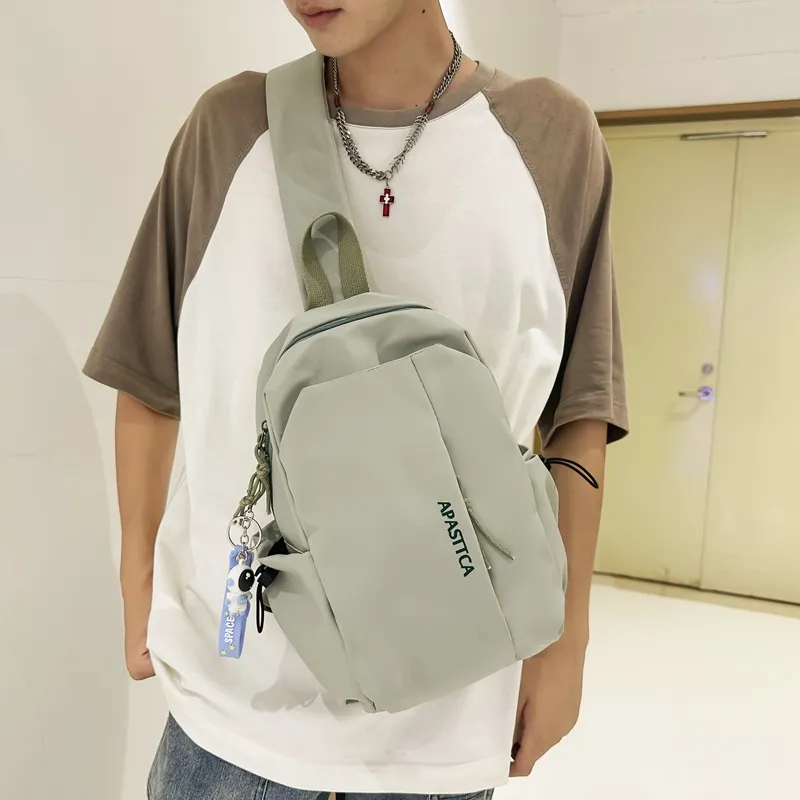 Deli Bear Nylon Backpack One Shoulder Crossbody Sling Bag Regular Unisex Green/White/Black-4