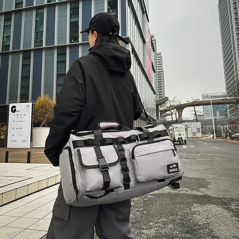 OUZIHUANG Nylon Travel Bag Unisex Black/Gray/Green-6