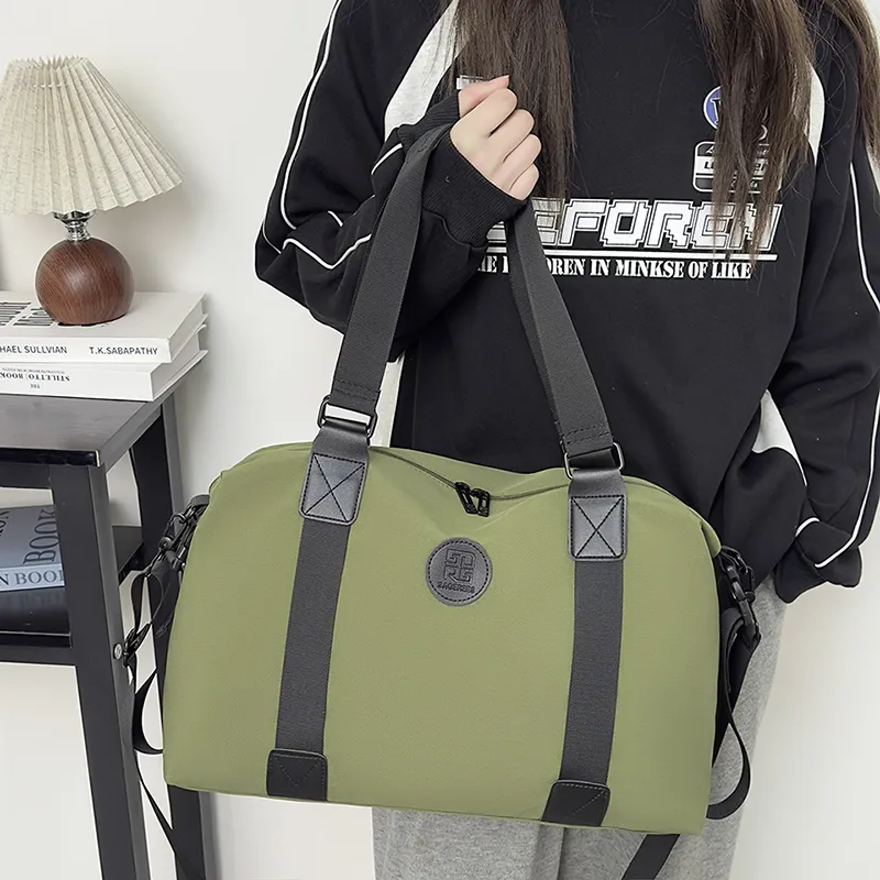 OUZIHUANG Nylon Travel Bag Unisex Khaki/Pink/Green/Black/Brown/Orange-12