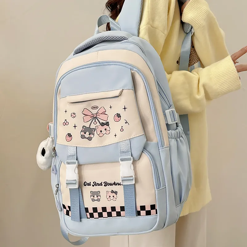 Deli Bear Nylon Backpack Women's Pink/Blue/Black/Yellow/Purple-8
