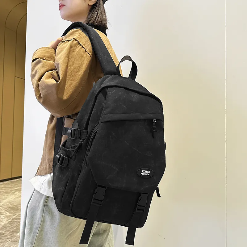 OUZIHUANG Nylon Backpack Regular Unisex Black/White/Green/Red-2