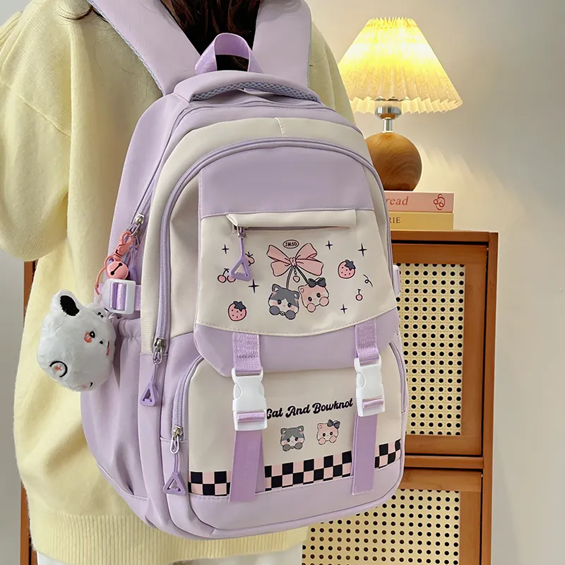 Deli Bear Nylon Backpack Women's Pink/Blue/Black/Yellow/Purple-18
