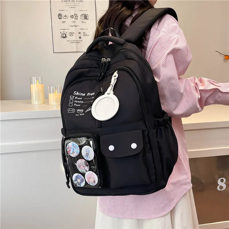 Deli Bear Nylon Backpack Regular Unisex Black/Pink/White/Khaki/Blue-4