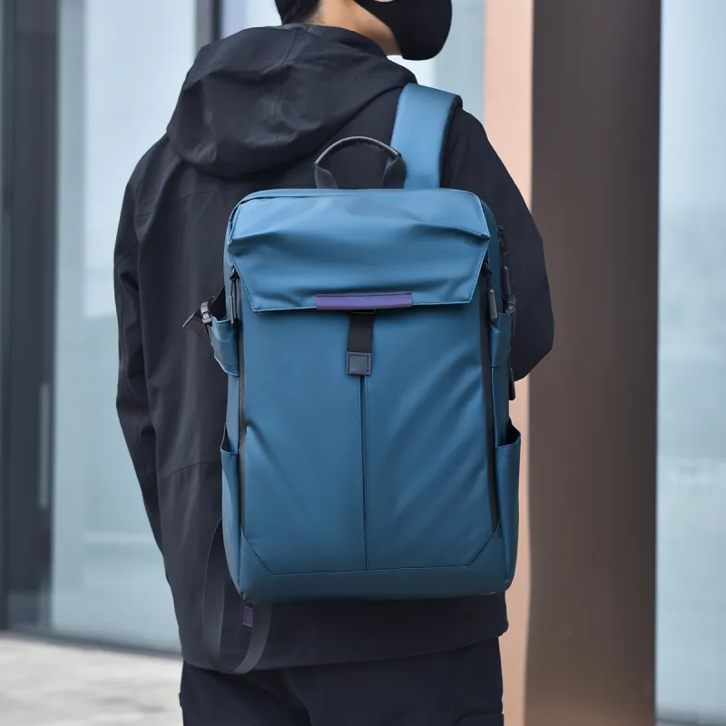 Deli Bear Nylon Laptop Backpack Regular Men's Blue/Gold/Gray/Black-1