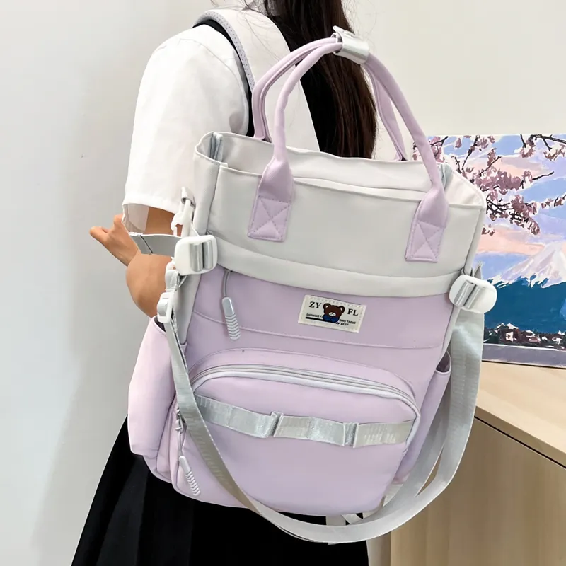 Deli Bear Canvas Canvas Bag Backpack Regular Unisex Green/Blue/Orange/Khaki/Black/Purple-28