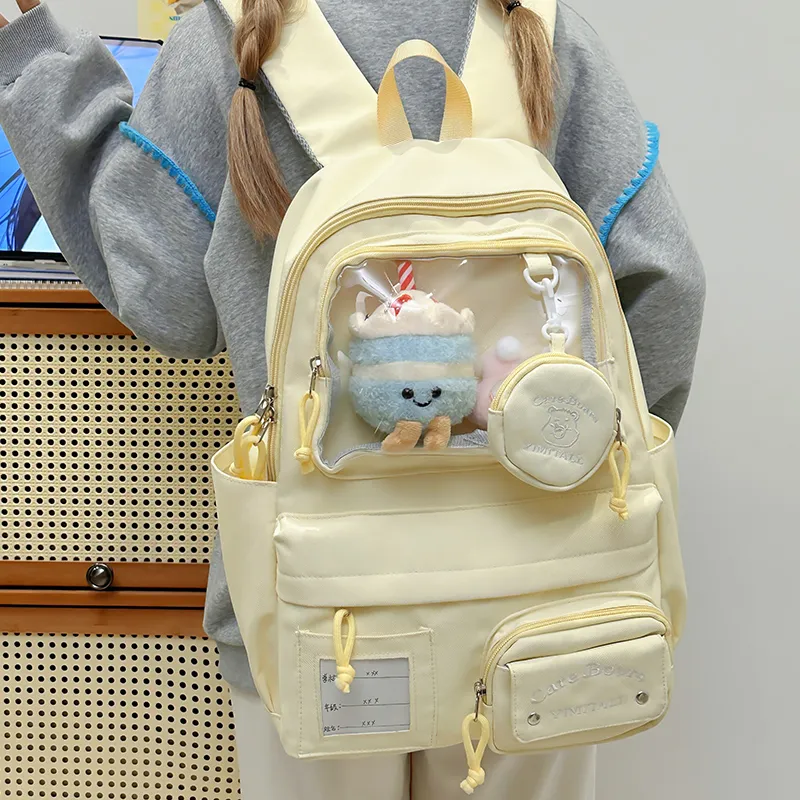 Deli Bear Nylon Backpack Women's White/Blue/Black/Yellow/Purple-14