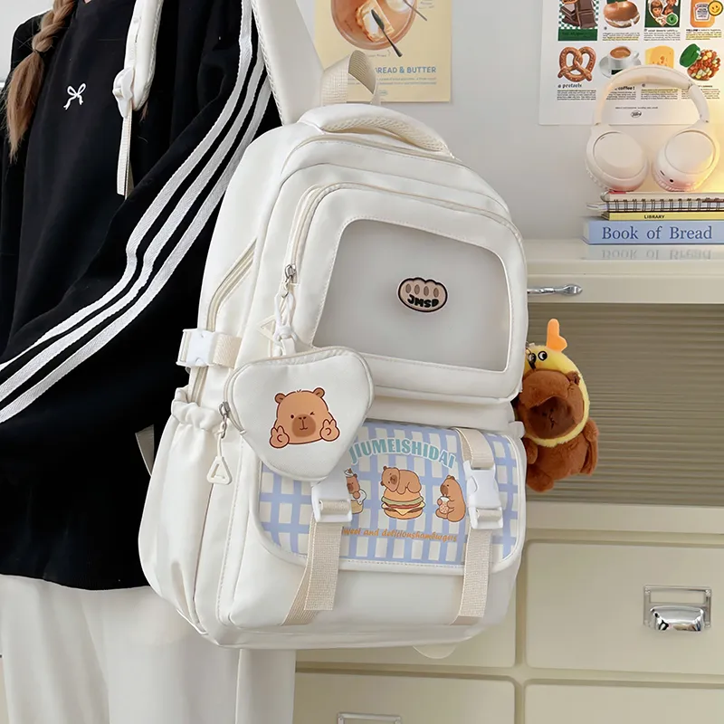Deli Bear Polyester Backpack Unisex Pink/White/Yellow/Khaki/Black-2