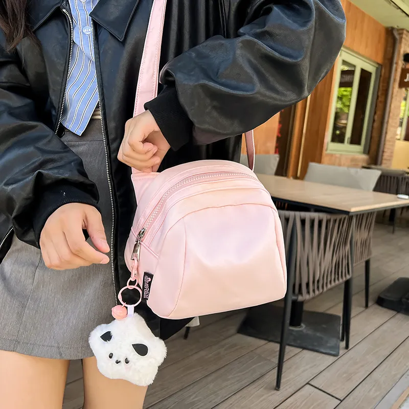 Deli Bear Nylon Shoulder Bag Unisex Black/Pink/White/Green-6