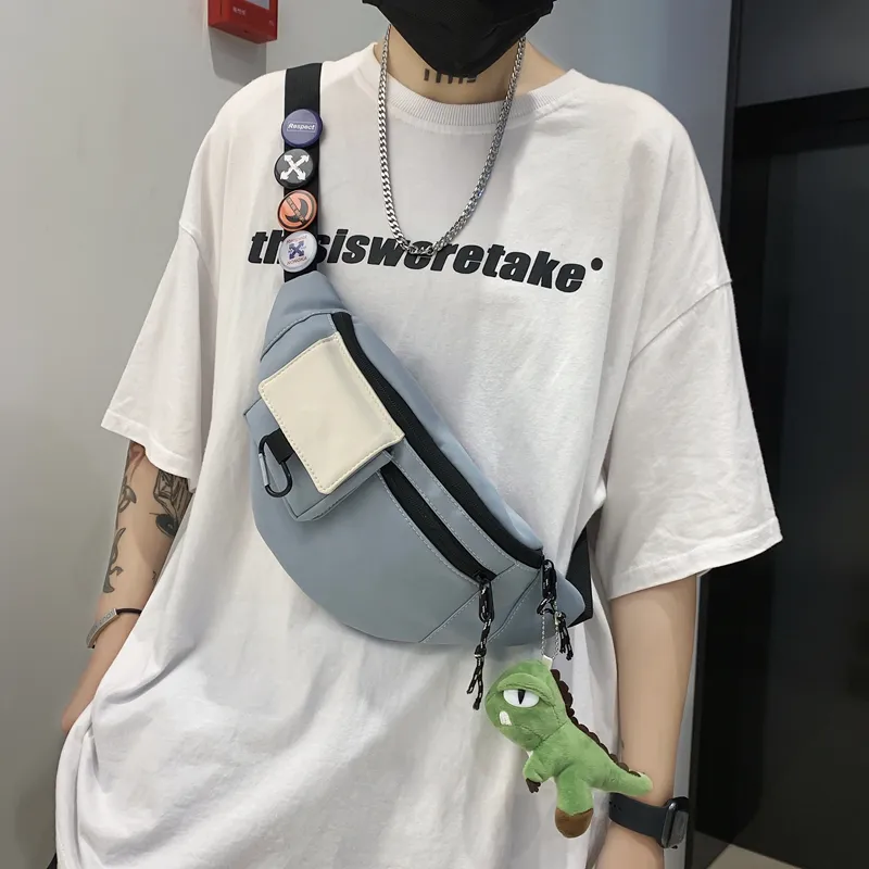 OUZIHUANG Nylon Sling Bag Regular Unisex Black/Blue/White-2